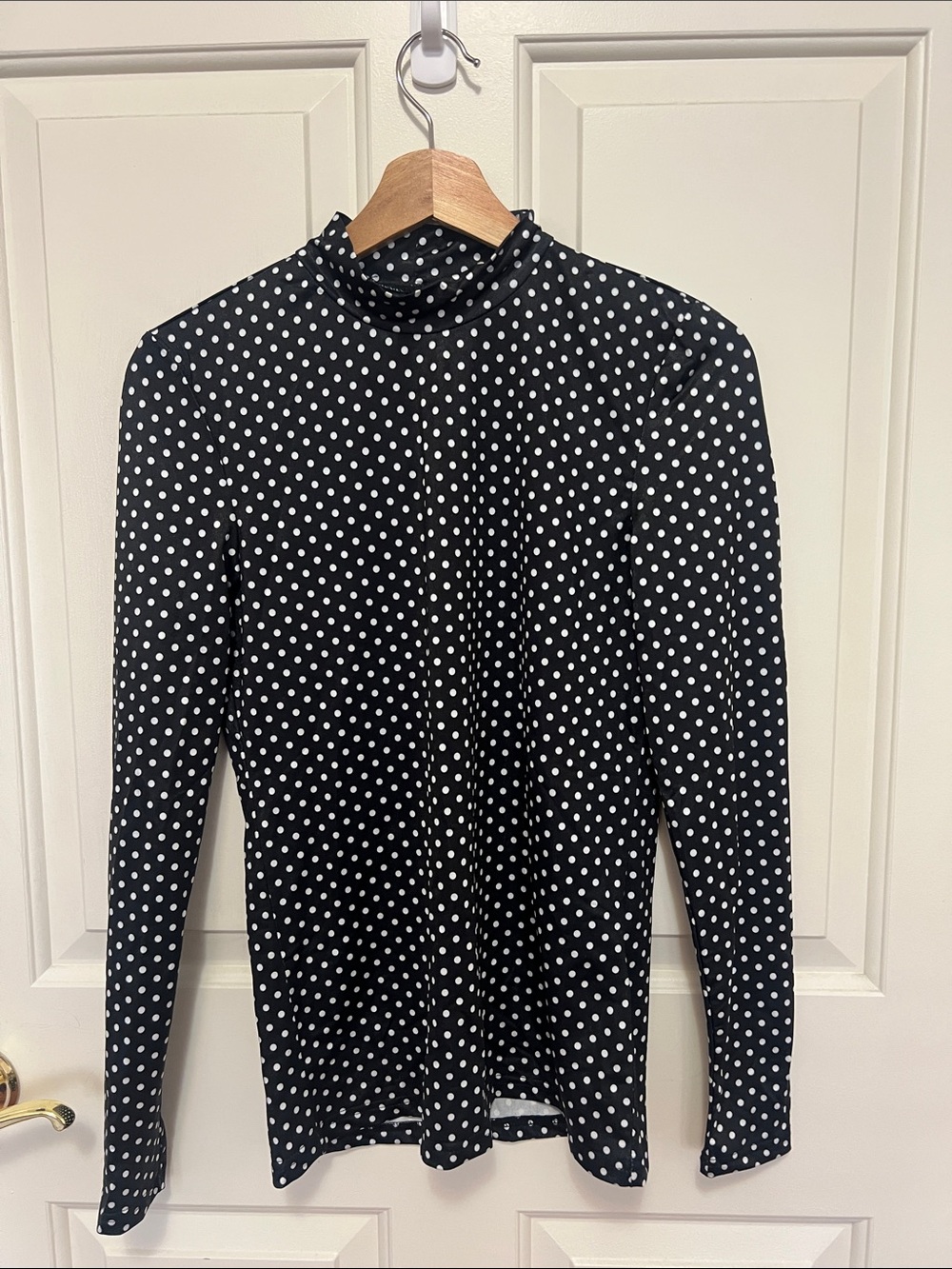 Women's Black Polka Dot Mock Neck Long Sleeve Tee